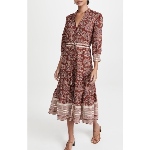 NWT Veronica Beard Swedie Midi Dress in Rust Floral Sz. 6 - Picture 4 of 6